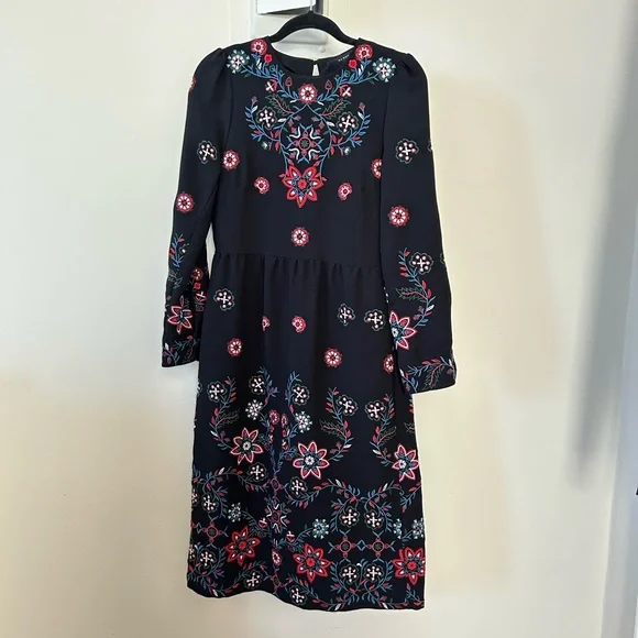 Zara | Dresses | Zara Black Midi Dress With Intricate Floral Embroidery |  Poshmark